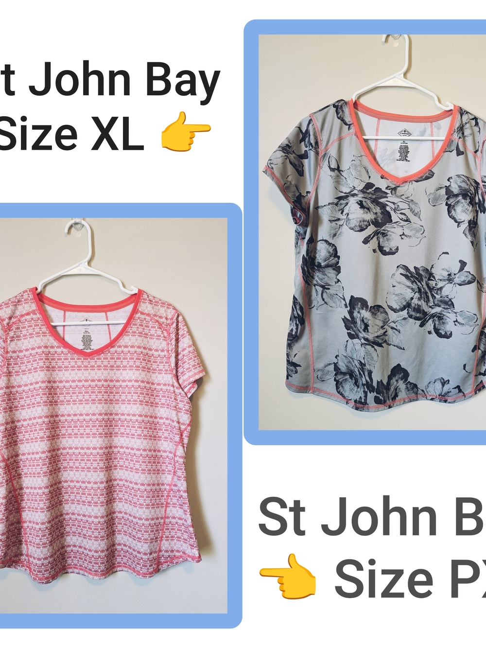 St. John Bay Women's Short Sleeve Tee in Light Gray with Pink Trim